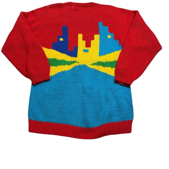 🎾 Vintage Raquel Collection Hand Knit Tennis Match Sweater Peru L Red Blue 🎾 - Picture 2 of 5